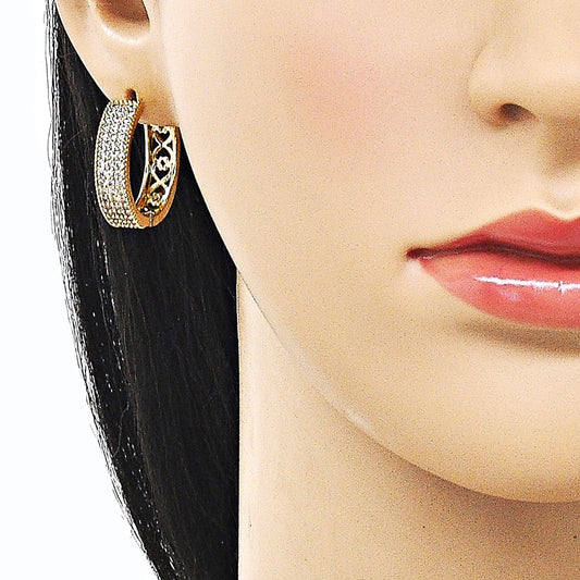 Oro Laminado Huggie Hoop, Gold Filled Style with White Cubic Zirconia, Polished, Golden Finish