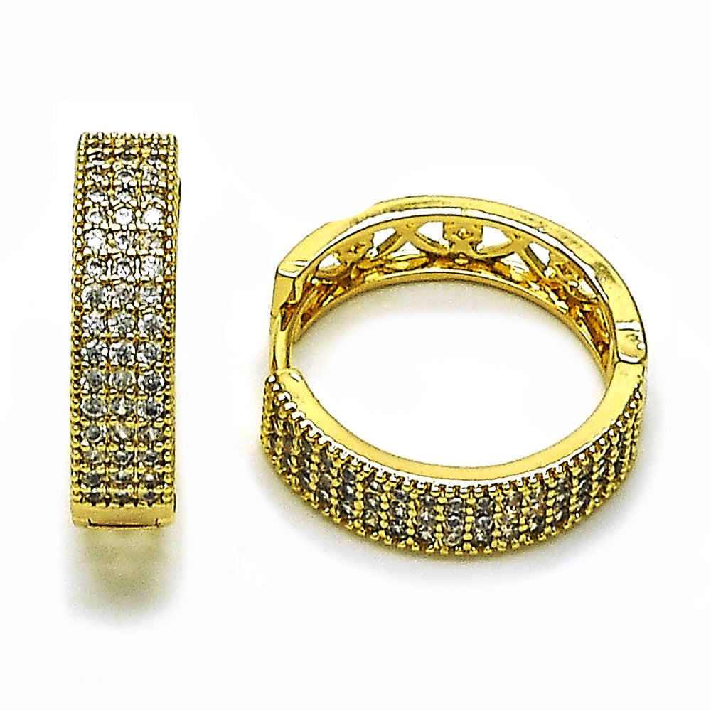 Oro Laminado Huggie Hoop, Gold Filled Style with White Cubic Zirconia, Polished, Golden Finish