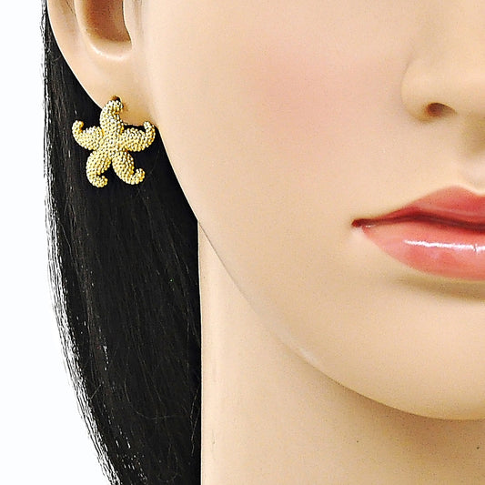 Oro Laminado Stud Earring, Gold Filled Style Star Design, Polished, Golden Finish