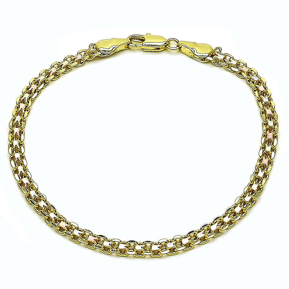 Oro Laminado Basic Bracelet, Gold Filled Style Bismark Design, Polished, Tricolor