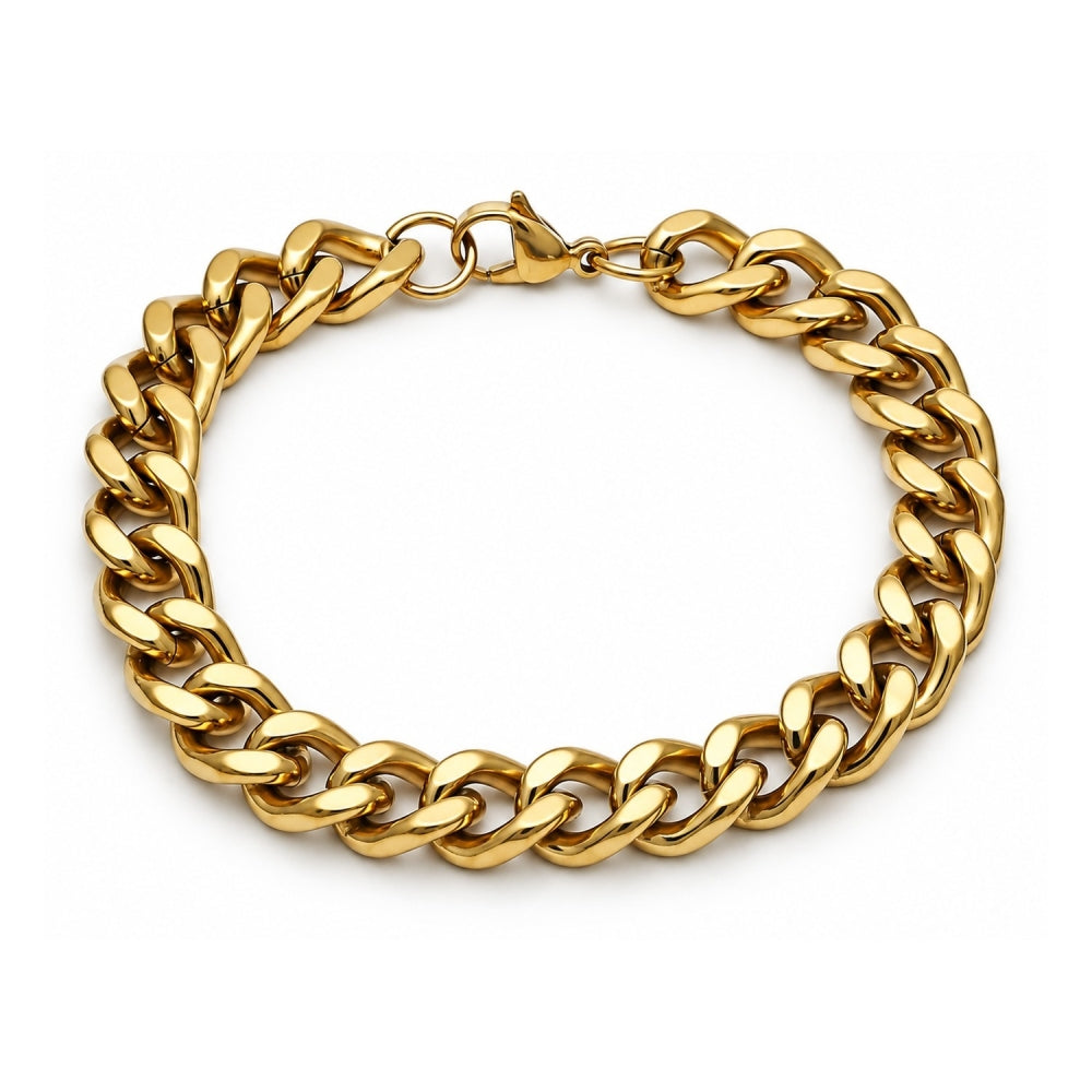 Stainless Steel Basic Bracelet, Miami Cuban Design, Polished, Golden Finish