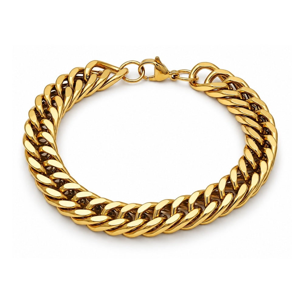 Stainless Steel Basic Bracelet, Miami Cuban Design, Polished, Golden Finish