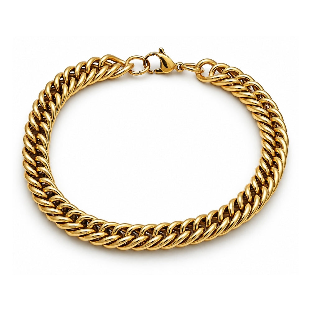 Stainless Steel Basic Bracelet, Miami Cuban Design, Polished, Golden Finish