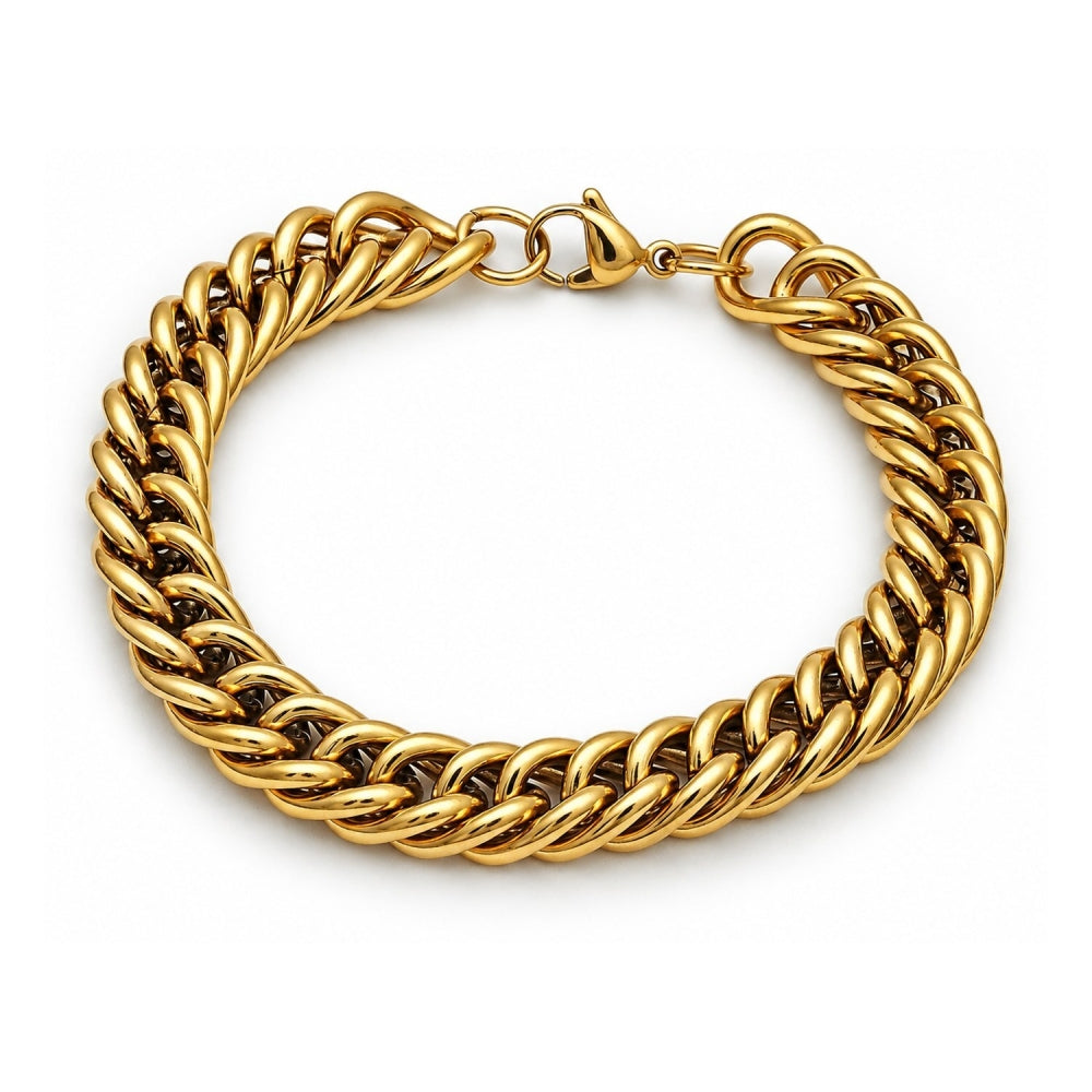 Stainless Steel Basic Bracelet, Miami Cuban Design, Polished, Golden Finish
