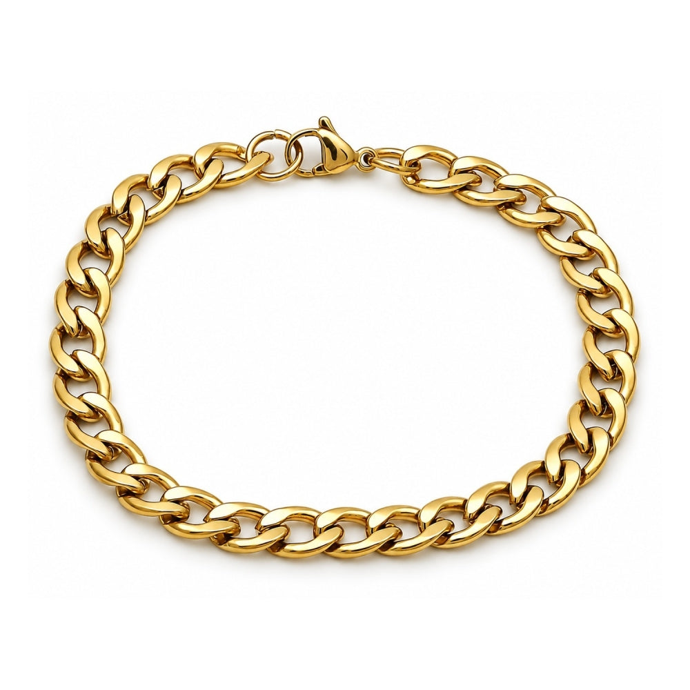 Stainless Steel Basic Bracelet, Curb Design, Polished, Golden Finish