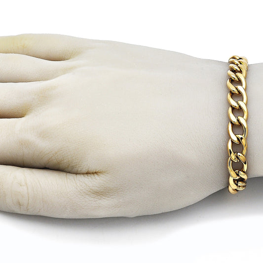 Stainless Steel Basic Bracelet, Curb Design, Polished, Golden Finish