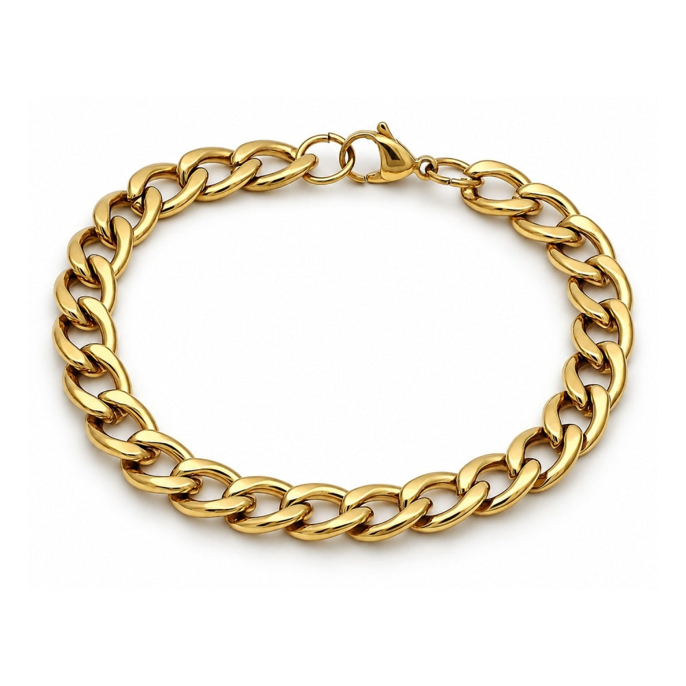 Stainless Steel Basic Bracelet, Curb Design, Polished, Golden Finish