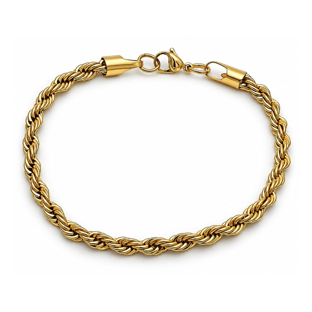 Stainless Steel Basic Bracelet, Rope Design, Polished, Golden Finish