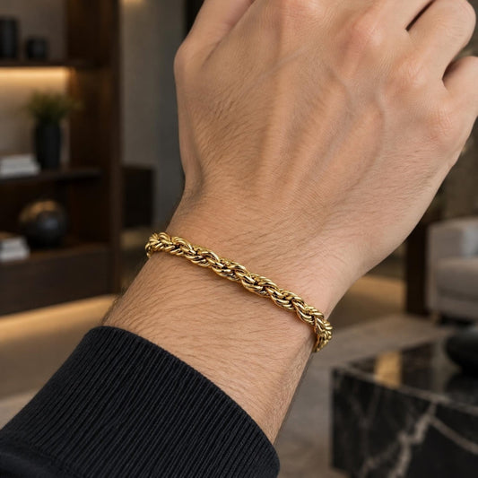 Stainless Steel Basic Bracelet, Rope Design, Polished, Golden Finish