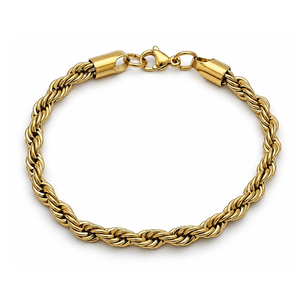 Stainless Steel Basic Bracelet, Rope Design, Polished, Golden Finish