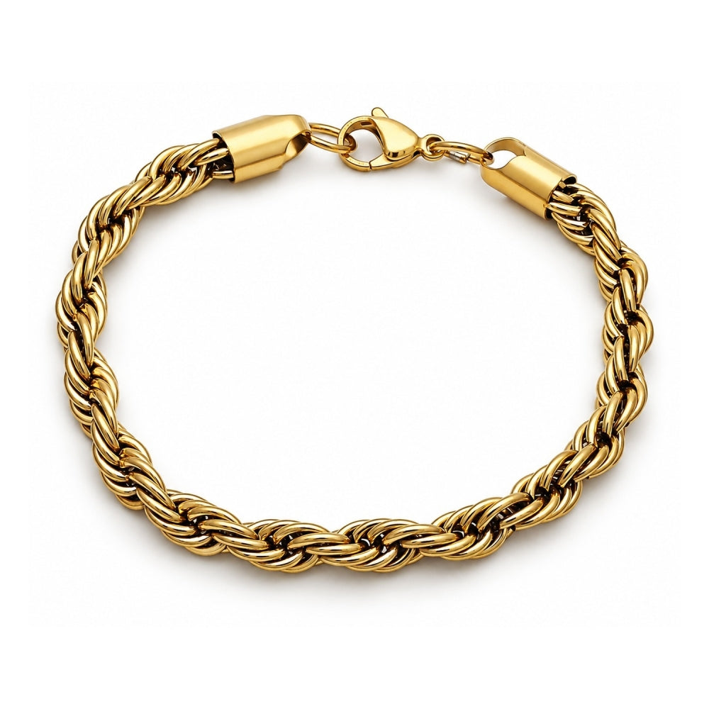 Stainless Steel Basic Bracelet, Rope Design, Polished, Golden Finish