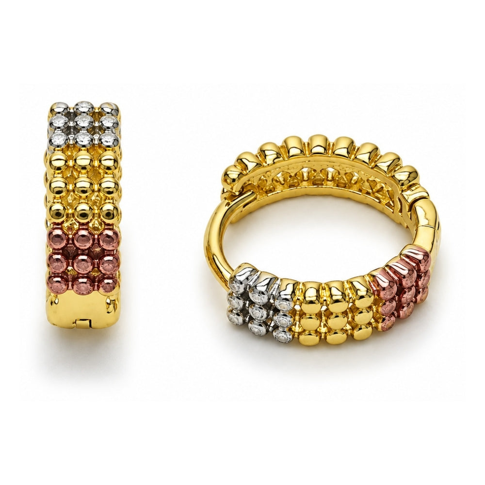 Oro Laminado Huggie Hoop, Gold Filled Style Polished, Tricolor
