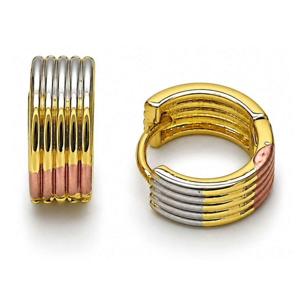 Oro Laminado Huggie Hoop, Gold Filled Style Polished, Tricolor
