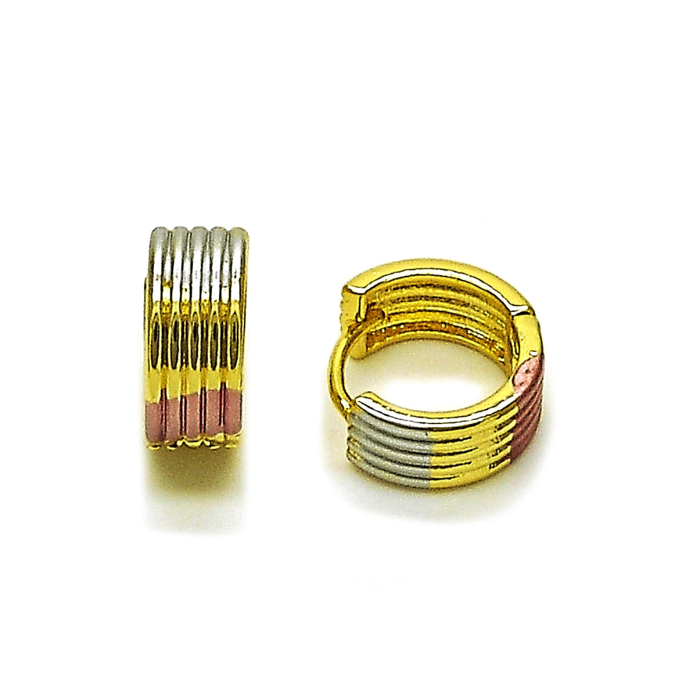 Oro Laminado Huggie Hoop, Gold Filled Style Polished, Tricolor