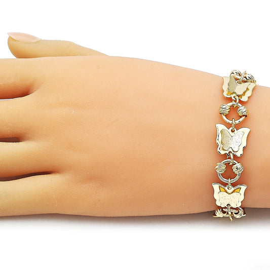 Oro Laminado Fancy Bracelet, Gold Filled Style Butterfly Design, Matte Finish, Golden Finish