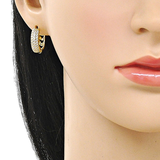 Oro Laminado Huggie Hoop, Gold Filled Style with White Cubic Zirconia, Polished, Golden Finish