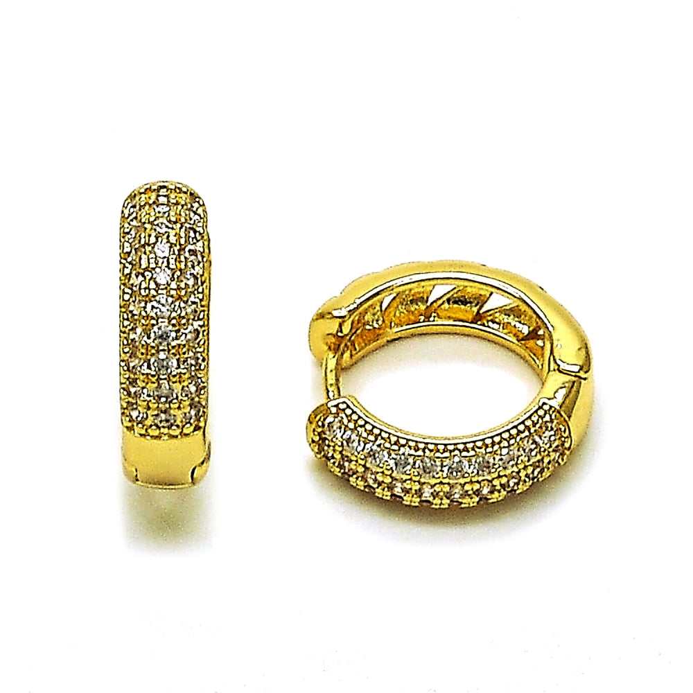 Oro Laminado Huggie Hoop, Gold Filled Style with White Cubic Zirconia, Polished, Golden Finish