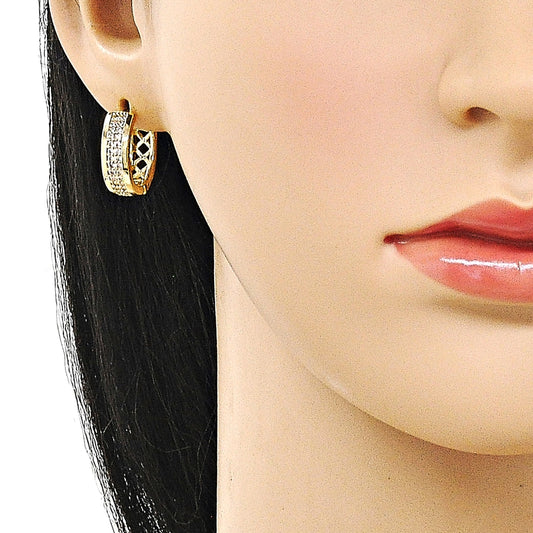 Oro Laminado Huggie Hoop, Gold Filled Style with White Micro Pave, Polished, Golden Finish