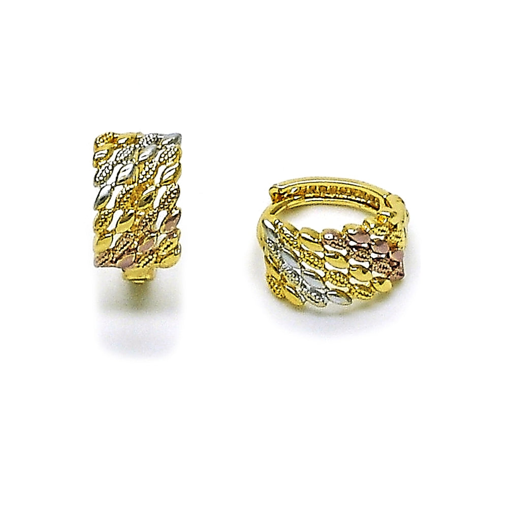 Oro Laminado Huggie Hoop, Gold Filled Style Diamond Cutting Finish, Tricolor