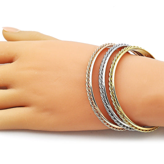 Oro Laminado Trio Bangle, Gold Filled Style Twist Design, Polished, Tricolor