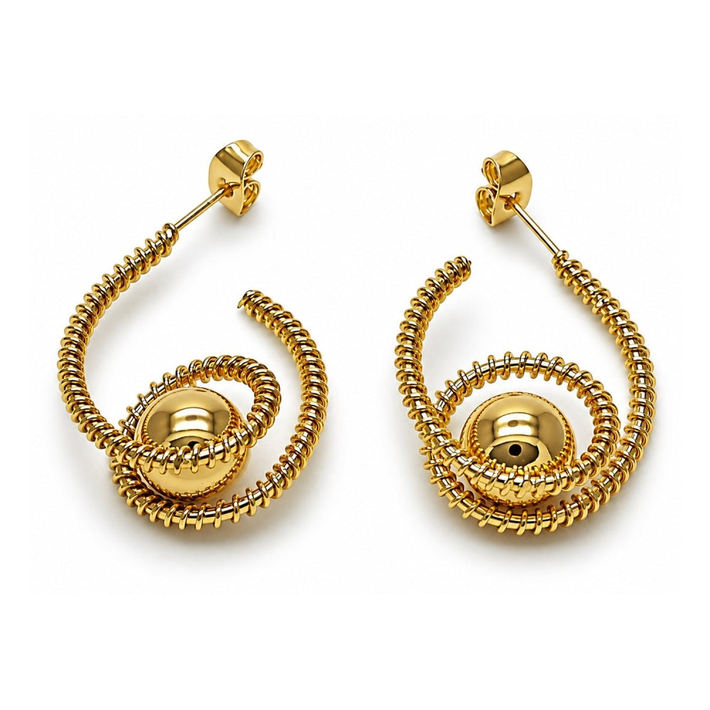 Oro Laminado Small Hoop, Gold Filled Style Ball and Twist Design, Polished, Golden Finish