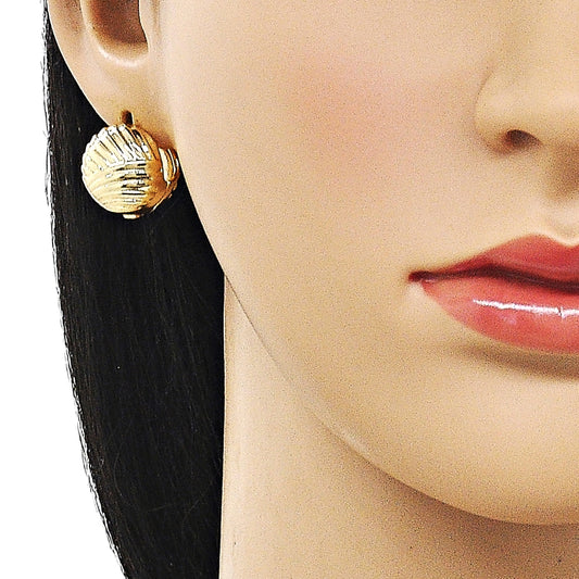 Oro Laminado Huggie Hoop, Gold Filled Style Ball Design, Diamond Cutting Finish, Golden Finish
