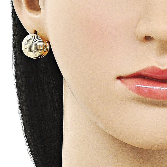 Oro Laminado Huggie Hoop, Gold Filled Style Ball Design, Diamond Cutting Finish, Golden Finish