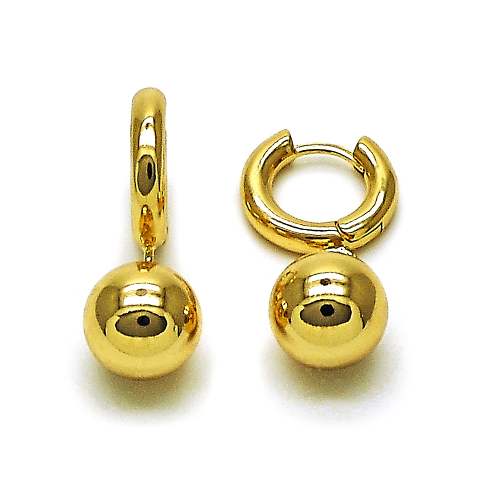 Oro Laminado Dangle Earring, Gold Filled Style Ball Design, Polished, Golden Finish