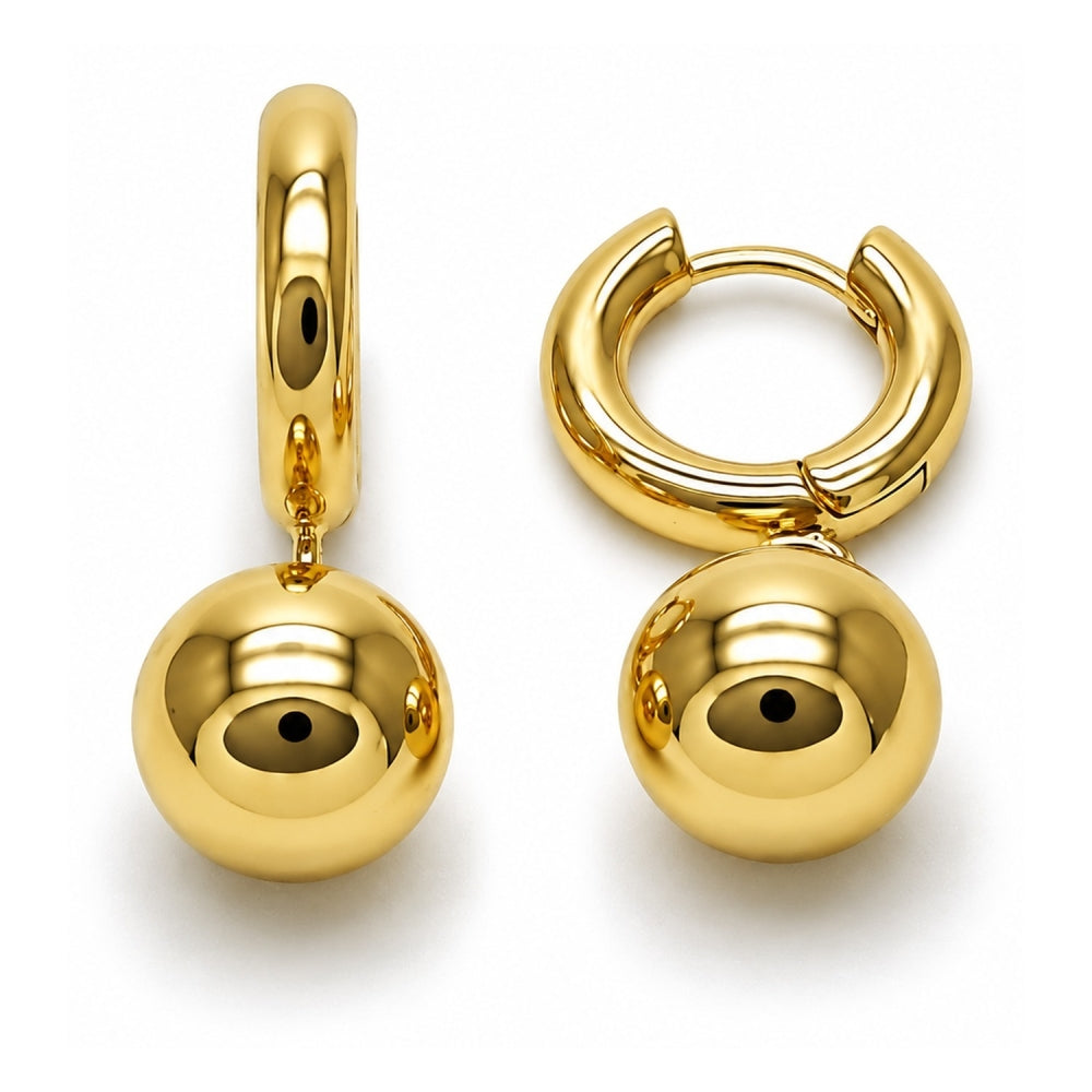 Oro Laminado Dangle Earring, Gold Filled Style Ball Design, Polished, Golden Finish