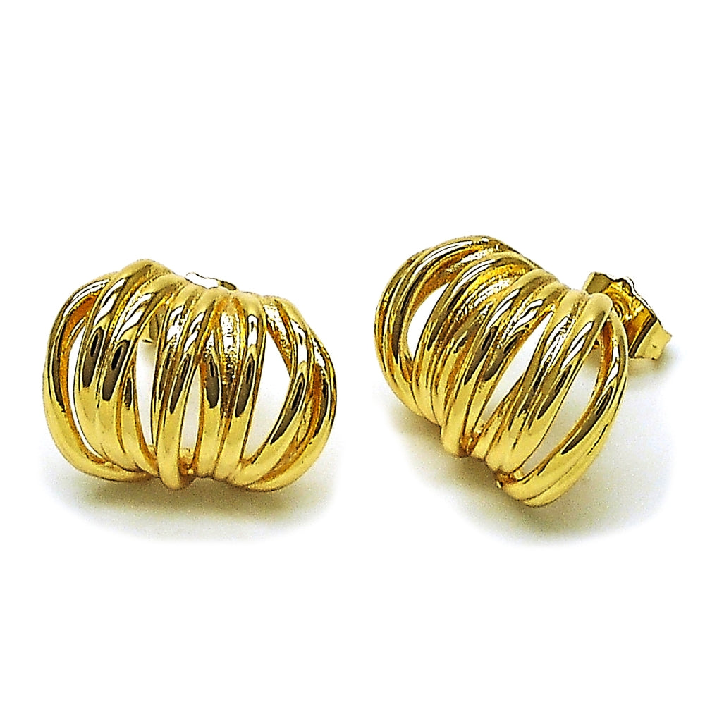 Oro Laminado Stud Earring, Gold Filled Style Twist Design, Polished, Golden Finish