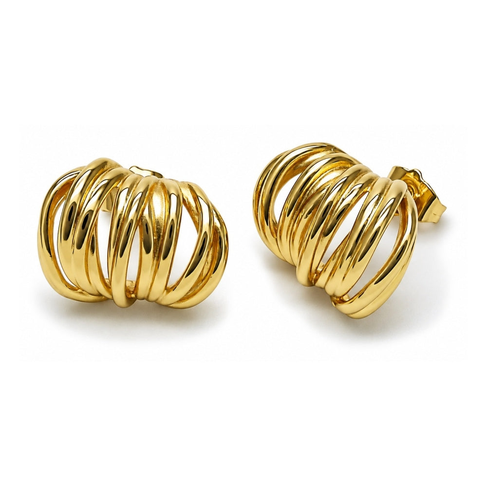 Oro Laminado Stud Earring, Gold Filled Style Twist Design, Polished, Golden Finish