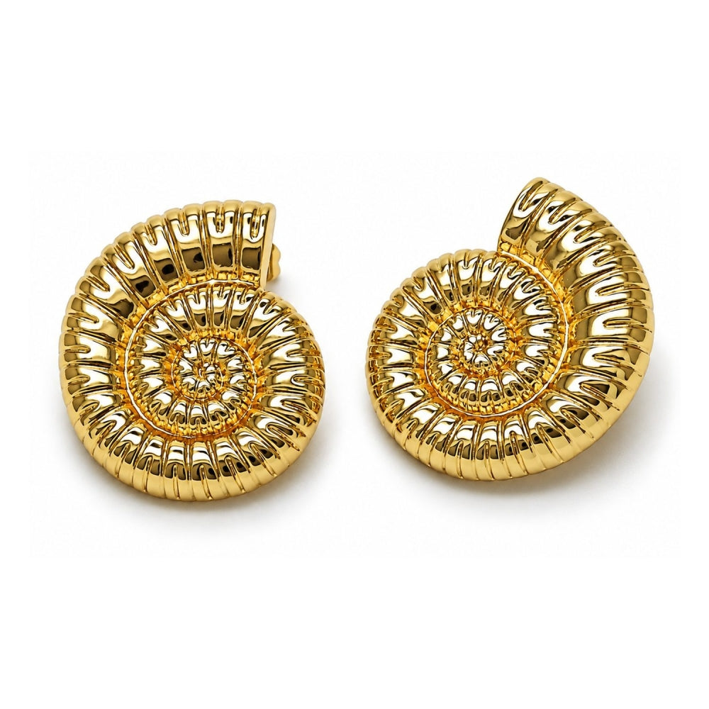 Oro Laminado Stud Earring, Gold Filled Style Snail Design, Polished, Golden Finish