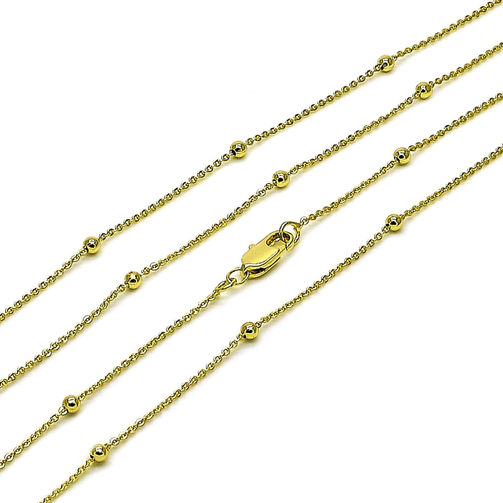 Oro Laminado Basic Necklace, Gold Filled Style Rolo and Ball Design, Polished, Golden Finish
