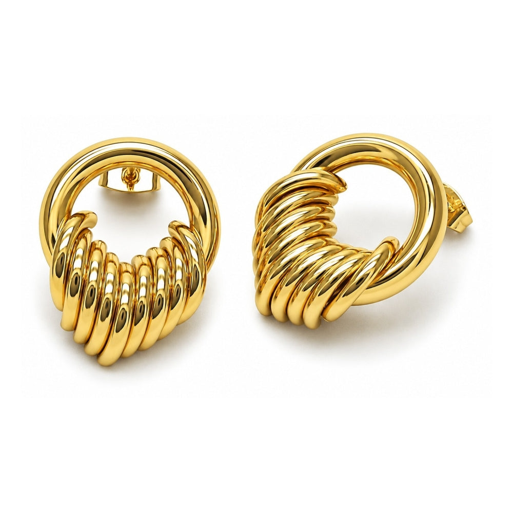 Oro Laminado Stud Earring, Gold Filled Style Hollow Design, Polished, Golden Finish