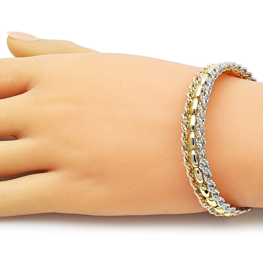 Oro Laminado Individual Bangle, Gold Filled Style Twist and Ball Design, Polished, Tricolor