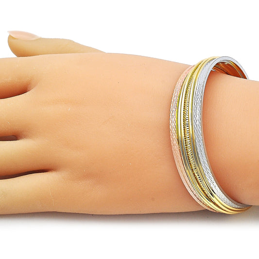 Oro Laminado Individual Bangle, Gold Filled Style Diamond Cutting Finish, Tricolor