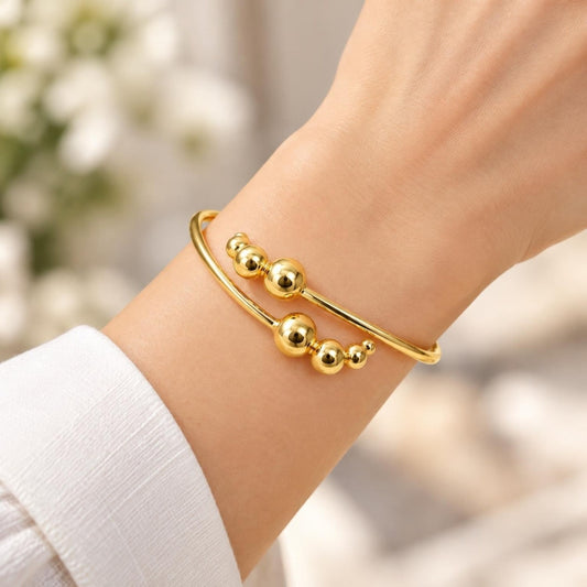 Oro Laminado Individual Bangle, Gold Filled Style Ball Design, Polished, Golden Finish
