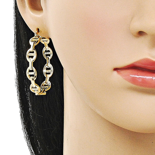 Oro Laminado Medium Hoop, Gold Filled Style Puff Mariner Design, Polished, Golden Finish