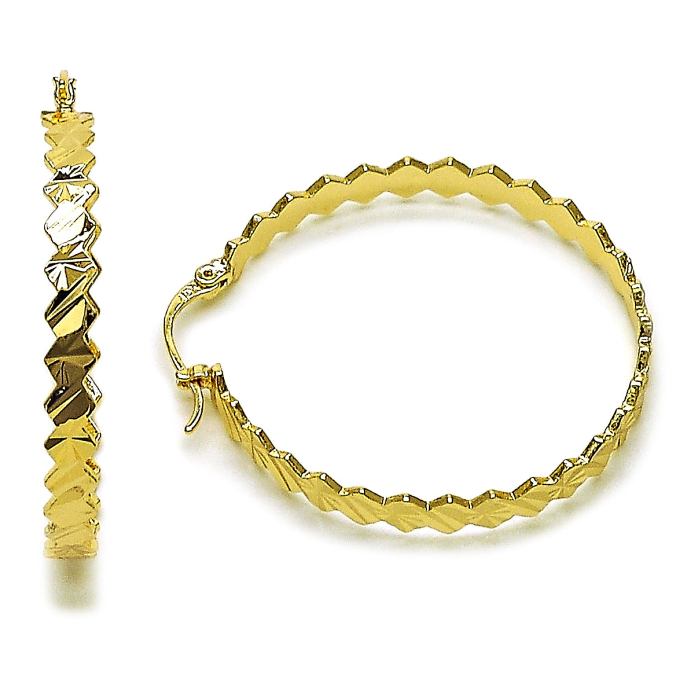 Oro Laminado Medium Hoop, Gold Filled Style Diamond Cutting Finish, Golden Finish