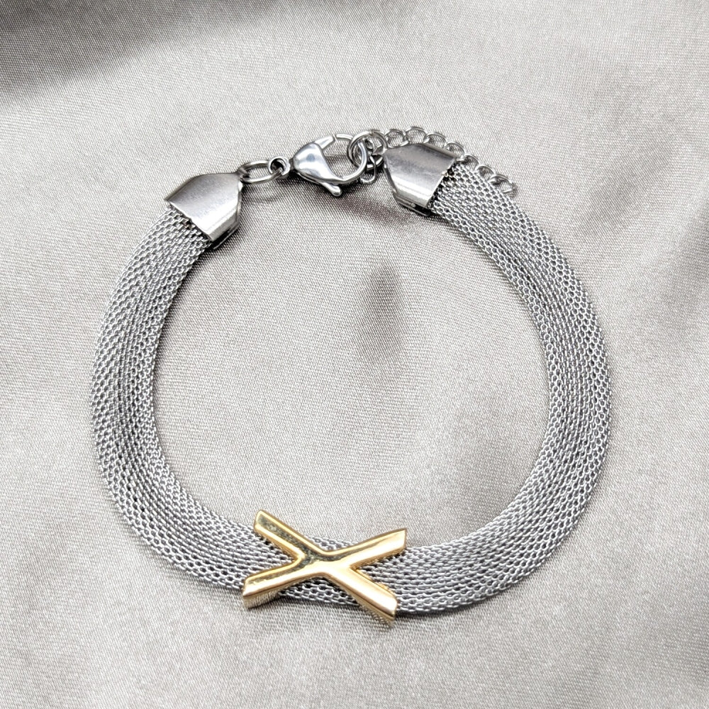 Stainless Steel Fancy Bracelet, Polished, Two Tone