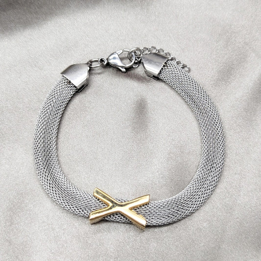 Stainless Steel Fancy Bracelet, Polished, Two Tone