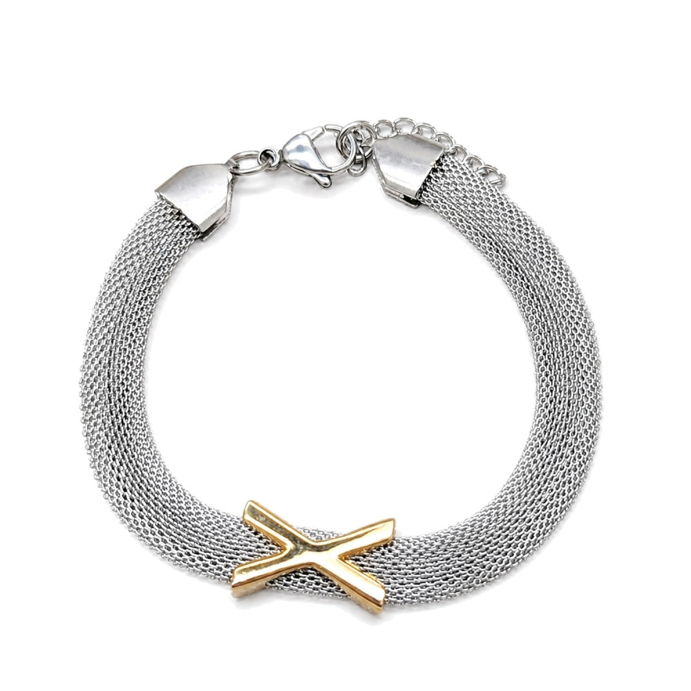 Stainless Steel Fancy Bracelet, Polished, Two Tone