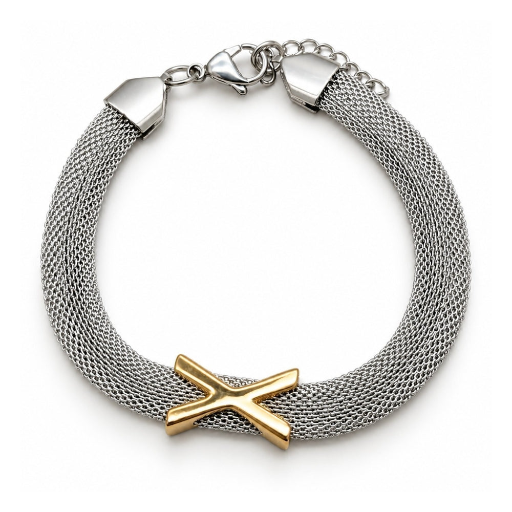 Stainless Steel Fancy Bracelet, Polished, Two Tone