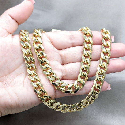Stainless Steel Necklace and Bracelet, Miami Cuban Design, Polished, Golden Finish