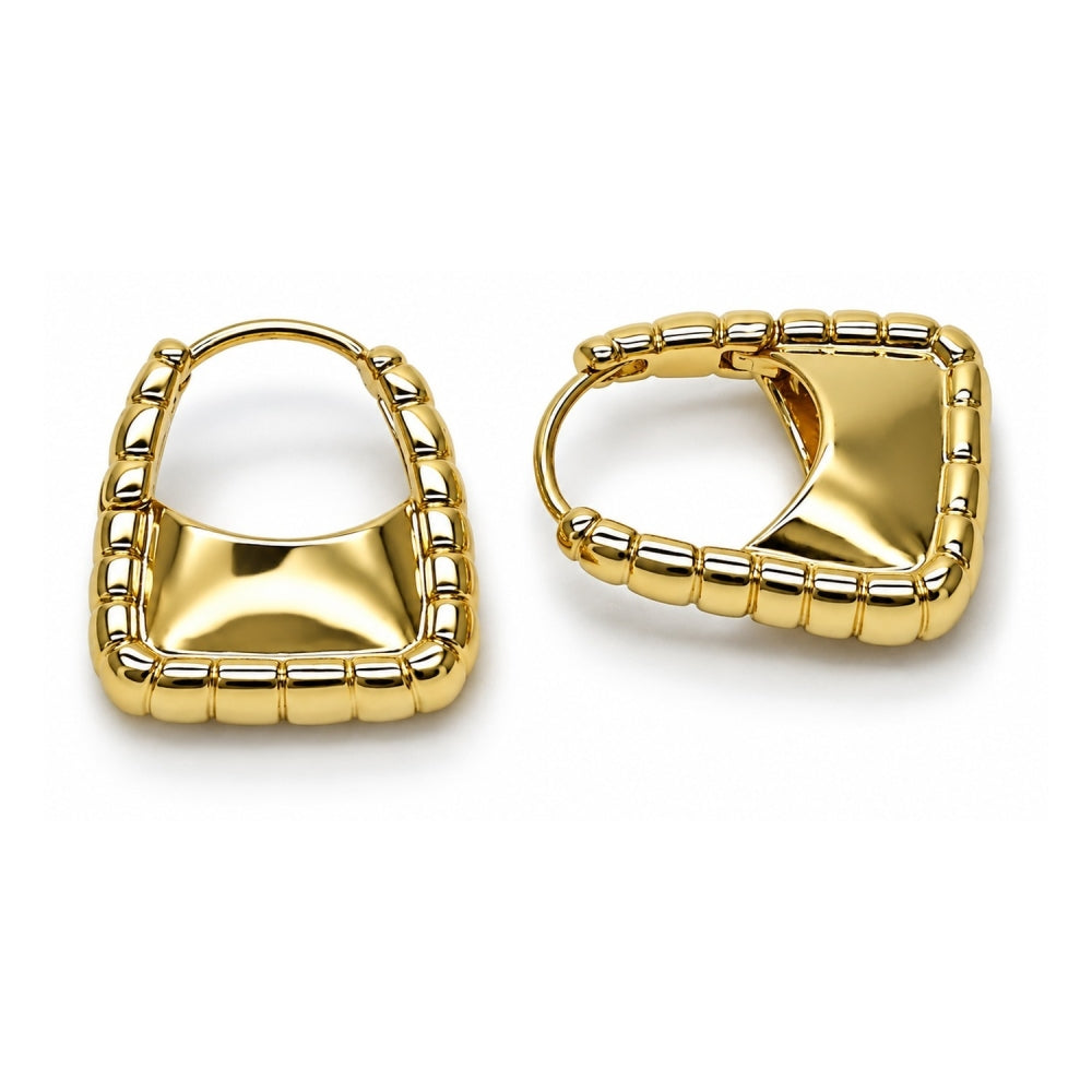 Oro Laminado Huggie Hoop, Gold Filled Style Purse and Lock Design, Polished, Golden Finish