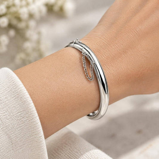 White Gold Filled Individual Bangle, Polished, Rhodium Finish