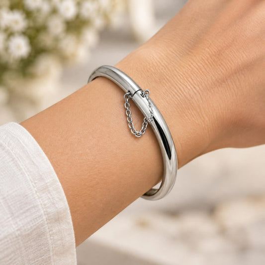 White Gold Filled Individual Bangle, Polished, Rhodium Finish