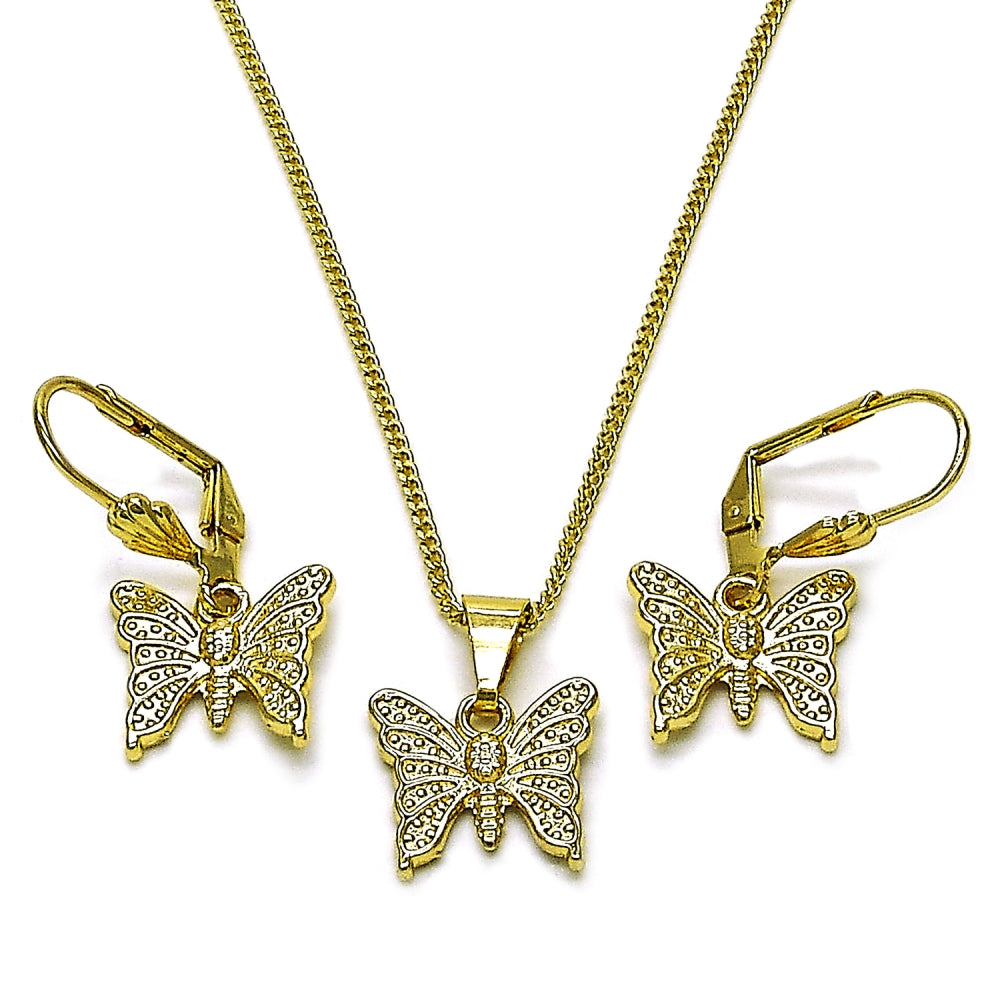 Oro Laminado Earring and Pendant Adult Set, Gold Filled Style Butterfly Design, Polished, Golden Finish