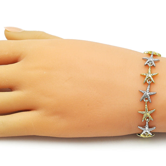 Oro Laminado Tennis Bracelet, Gold Filled Style Star Design, Diamond Cutting Finish, Two Tone