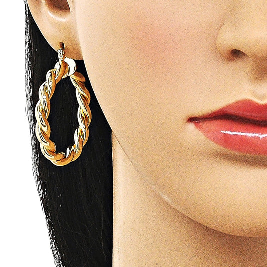 Oro Laminado Medium Hoop, Gold Filled Style Twist and Hollow Design, Polished, Golden Finish